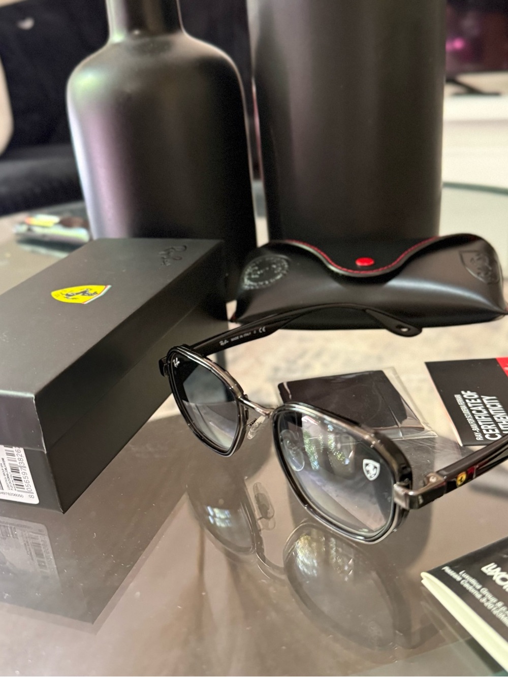 Ferrari Black and Silver Round-Edge Eyeglasses